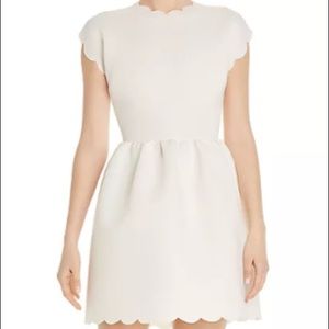 Scalloped neoprene fit-and-flare dress